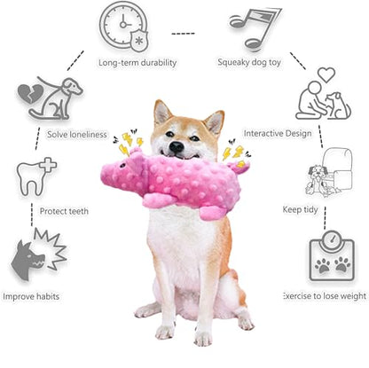 Squeaky Dog Toys Plush Dog Toy with Crinkle Paper Stuffed Durable Dog Chew Toys for Small Middle and Large Dogs Pig Pink - color: Pig Pink