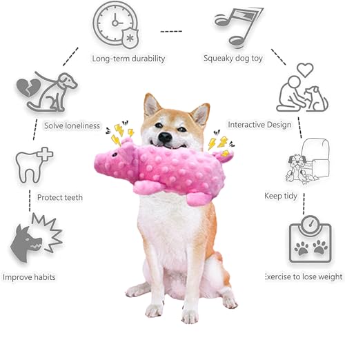Squeaky Dog Toys Plush Dog Toy with Crinkle Paper Stuffed Durable Dog Chew Toys for Small Middle and Large Dogs Pig Blue - color: Pig Blue