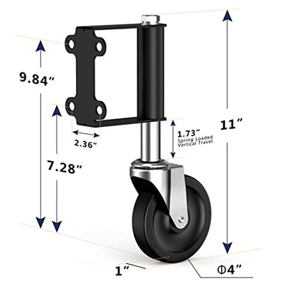 Ronlap Gate Wheels for Wooden Gate, Gate Caster Wheel Spring Loaded for Metal Tube Swing Gate Fence Gate Wheel for Gates Heavy Duty Outdoor Farm Gate Rollers, 220 Lbs, Upgraded 4 Inches, 2 Pack, Black - style: Upgraded 4 Inches Without Brake