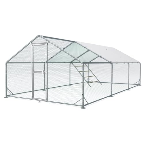 Large Metal Chicken Coop, 10x20x6.5ft Walk in Chicken Runs for Yard with Covers, Outdoor Chicken Pen with Roosting Perch and Split Door, Spire Roof Poultry Cage for Chicken, Duck - color: Spire Top, size: 10x20FT