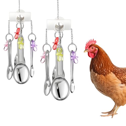 2 Packs Chicken Toys for Coop Chicken Enrichment Toys Pecking Chew Chick Toy Hanging Chick Toy with Colorful Decor and Shining Bells Accessories for Chckens Ducks Geese Birds Parrots