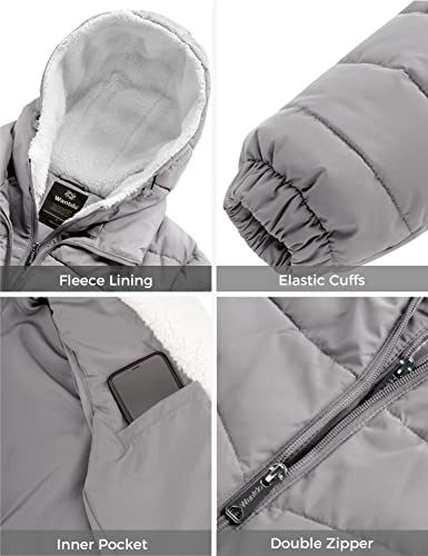 wantdo Women's Quilted Winter Coats Hooded Warm Puffer Jacket with Fleece Hood - color: Gray, size: Large