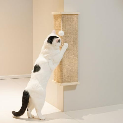 PETKARAY Sisal Corner Cat Scratcher, 22" Large Cat Wall Scratcher, Scratching Post for Indoor Cats, Wall Mounted Sisal Scratch Pad with Toy Ball - size: Wall Corner