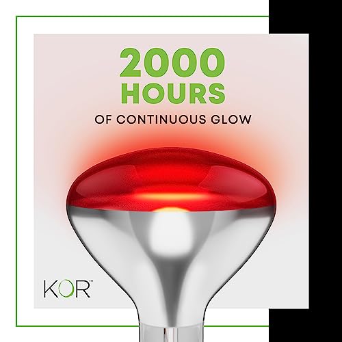 KOR 250 Watt R40 Incandescent Light Bulbs (2-Pack) - Bathroom Infrared Heat Lamp for Chickens Puppies Reptiles Livestock Poultry, Sauna Red Light Therapy Bulb - 2,000 Hour Rated, E26 Base, 120V - color: Red