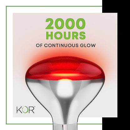 KOR 250 Watt R40 Incandescent Light Bulbs (2-Pack) - Bathroom Infrared Heat Lamp for Chickens Puppies Reptiles Livestock Poultry, Sauna Red Light Therapy Bulb - 2,000 Hour Rated, E26 Base, 120V - color: Red