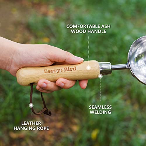 Berry&Bird Garden Loose Soil Scoop, Stainless Steel Hand Shovel Spade with Wood Handle Multi Function Gardening Trowel Spoons for Transplanting, Digging, Planting, Cultivation - color: Loose Soil Scoop, size: Small
