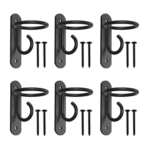 NACETURE Bucket Hooks for Horse Stalls – Anti-Tip Design Feed & Water Bucket Holders, Heavy Duty Stable Barn Fence Accessories – Black Metal Hangers for Horses