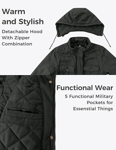 wantdo Women's Winter Coat Warm Anorak Parka Cotton Windproof Jacket with Removable Hood - color: Gray, size: Small