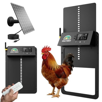 Automatic Chicken Coop Door with Remote Control, Solar Chicken Coop Door with Timer & Light Sensor, Aluminum Alloy Automatic Chicken Door with Multiple Modes