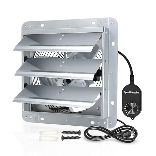 Shutter Exhaust Fan, 12 inch Wall Mount Attic Fans w/Speed Controller,1030 CFM,Chicken Coops Vent Fan for Greenhouse, Gable, Barn, Garage, Shed Ventilation Fan - color: With Speed Control, size: 12inch