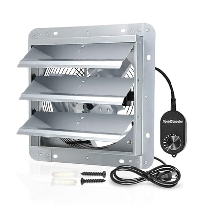 Louvered Exhaust Fan, 10 inch Wall Mount Shutter Fans w/Speed Controller,844 CFM,Chicken Coops Vent Fan for Greenhouse, Gable, Barn, Garage, Shed Ventilation Fan - color: With Speed Control, size: 10inch