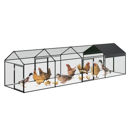 Metal Chicken Coop, 160" X40" X40" Large Chicken Run with 4 Doors, Chicken Run for Yard with Waterproof and Anti-UV Cover, Walk in Poultry Cage for Rabbit Duck Goose, Black - color: Black spray, size: 160×40×40 inches