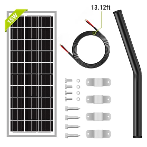Newpowa 15W 12V 10BB Solar Panel Automatic Gate Openers, Compatible with Mighty Mule, Powered Charger Kit Mounting Bracket + Installation Tool Kit