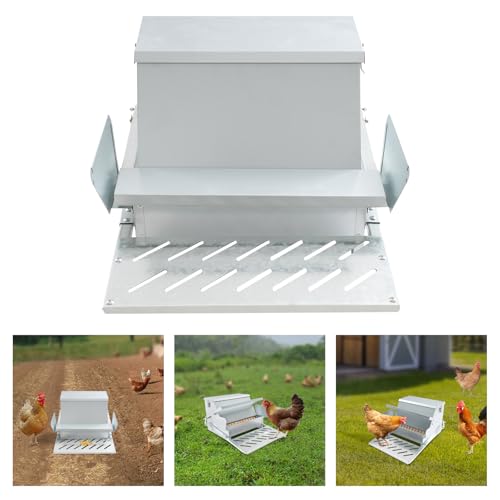 Chicken Feeder Automatic Treadle Feeder for Outdoor, 25lb Poultry Feeder with Weatherproof Lid, Sturdy Galvanized Steel Feeders for 6-12 Chickens 10 Days