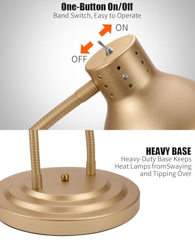 Food Heat Lamp, Heating Lamp with Flexible Arm, 250W Bulb x 3-5000 Hours Rated, Commercial Food Warmers for Buffet, Parties, Fast Food, (Brass) - color: Brass, size: Double-Head