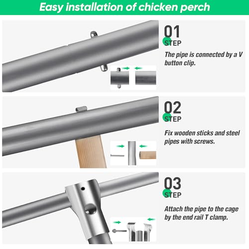 Chicken Perch for Coop, Sturdy Chicken Roosting Ladder, Easy Assembly, 25mm Diameter Galvanized Pipe and Wooden Material, Chicken Roost Essentials for Backyard Poultry (41.7" W x 55" H)