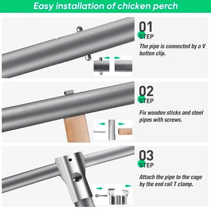 Chicken Perch for Coop, Sturdy Chicken Roosting Ladder, Easy Assembly, 32mm Diameter Galvanized Pipe and Wooden Material, Chicken Roost Essentials for Backyard Poultry (42.5" W x 55" H)