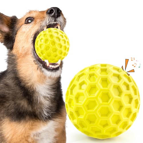 Squeaky Dog Toys for Aggressive Chewers, Indestructible Dog Balls for Aggressive Chewers, Squeaky Balls for Dogs, Interactive Toys for Large Dogs, Funny Ball - color: Yellow