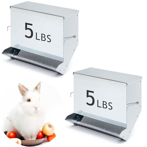 Maxcheck 2 Pcs Rabbit Feeder for Cages Small Animal Food Pellet Dispenser with Lid Metal Chicken Grit Oyster Shell Squirrel Feeders Outside(11.8 Inches,Mesh Bottom,Silver) - color: Silver, size: 11.8 Inches
