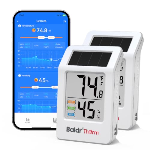 BaldrTherm Room Thermometer Indoor, Humidity Meter, 2026 Upgrade Bluetooth Thermometer with Privacy-Friendly Guest Mode | 250ft Coverage | Real-Time Alerts for Home, Office, Greenhouse - color: White-2Pack