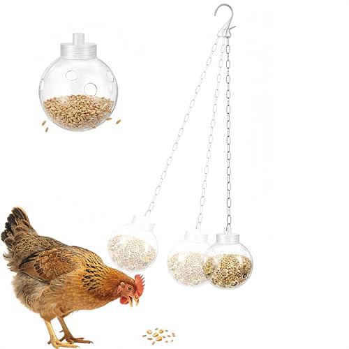 2pcs Chicken Treat Dispenser Toy,Interactive Slow Feeder Hanging Ball with Chain,Chicken Pecking Foraging Enrichment Toy, Coop Accessories for Hens Poultry Duck Birds Parrots (2)