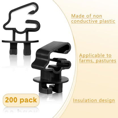 Geiserailie 200 Pcs Black T Post Insulators Electric Fence Posts Electric Fence Insulators Wire Standard Snug Fitting T Post Clips for Agricultural Ranchers
