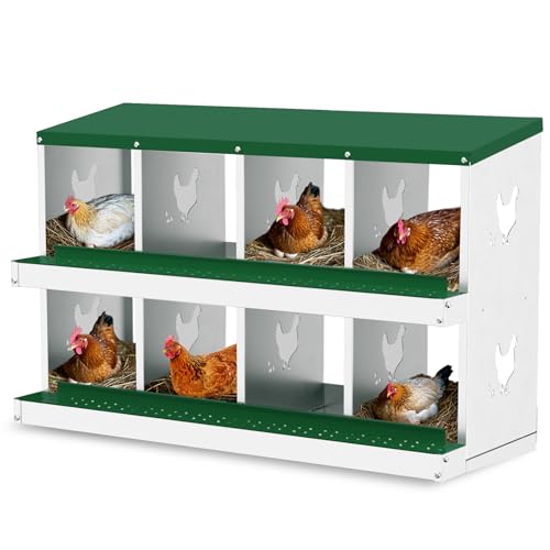 Chicken Nesting Box, 8 Hole Chicken Nesting Box, Metal Chickens Laying Boxes with Perch, Metal Roll Away Eggs Laying Boxes, Versatile Wall Mount or Free Standing for Chickens - color: green, size: 8 holes