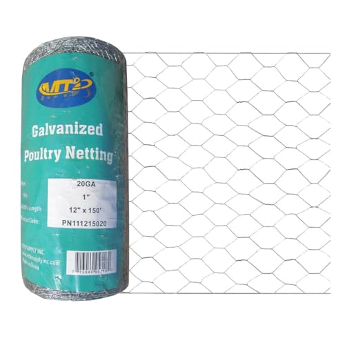 MTB Supply 20GA Galvanized Hexagonal Poultry Netting Chicken Wire 12 inches x 150 feet x 1 inch Mesh - size: 12"x150'