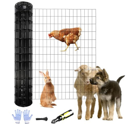 Tongmo 4 ft x 100 ft Black PVC Coated Welded Wire Fence, 16GA Garden Chicken Wire Fence Roll, Mesh Size 2" x 4" Hardware Cloth, Ideal for Yard Protection and Poultry Netting - color: Black, size: 4ft*100ft