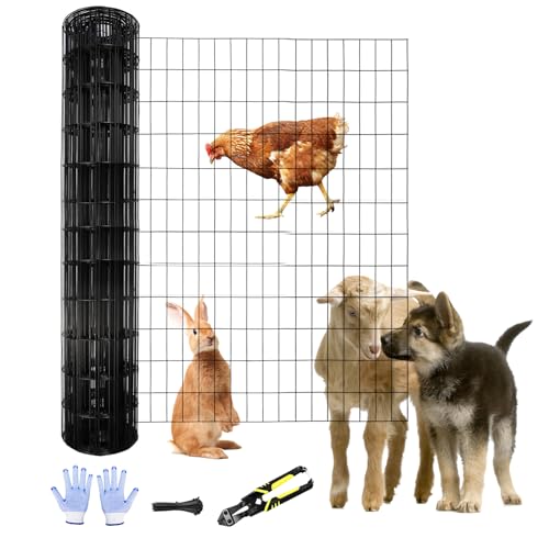 Tongmo 3 ft x 100 ft Black PVC Coated Welded Wire Fence, 16GA Garden Chicken Wire Fence Roll, Mesh Size 2" x 4" Hardware Cloth, Ideal for Yard Protection and Poultry Netting - color: Black, size: 3ft*100ft