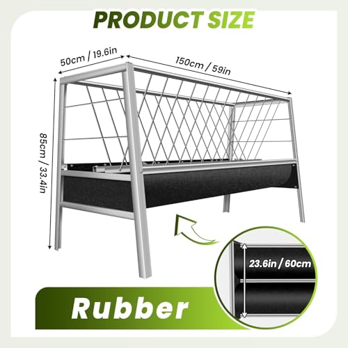 77-Gallon Large Capacity Stainless Steel Goat Feeder & Hay Rack, Dual Trough Livestock Feed/Water Trough for Goat Shelter, Horse Barn, Cattle Shed, with Elevated Feeding Platform
