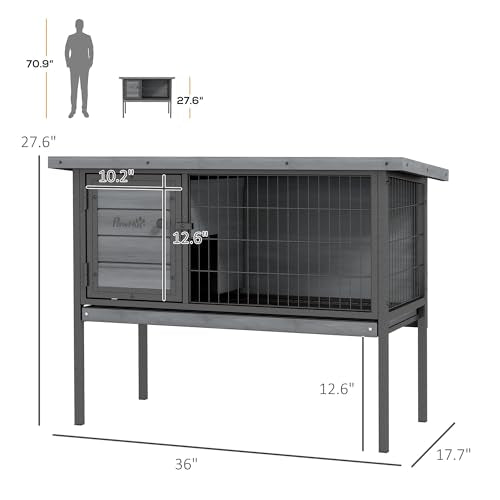PawHut Rabbit Hutch Elevated Bunny Cage Small Animal Habitat with Metal Frame, No Leak Tray, Metal Wire Pan and Openable Water-Resistant Asphalt Roof for Indoor/Outdoor Gray - color: Gray
