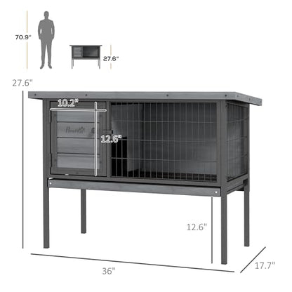 PawHut Rabbit Hutch Elevated Bunny Cage Small Animal Habitat with Metal Frame, No Leak Tray, Metal Wire Pan and Openable Water-Resistant Asphalt Roof for Indoor/Outdoor Gray - color: Gray