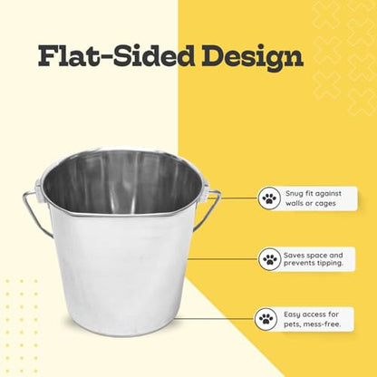 Flat Sided Stainless Steel Hanging Bucket, 1 Quart (0.25 Gallon), 2 Pack, Heavy Duty Kennel Cage Food & Water Pail for Small Dogs, Cats, Birds & Pets, Durable, Easy to Clean Feeder - size: 1 Quart (Pack of 2)