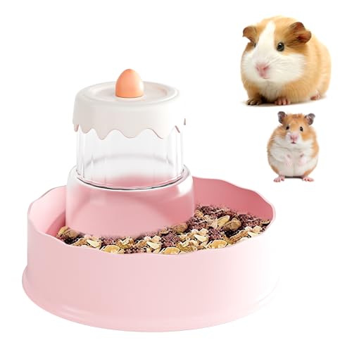 Mini&moe Hamster Food Bowl - Automatic Guinea Pig Feeder No Spill Storage Small Pet Food Dispenser for Gerbil, Rat, Chinchilla, Ferret, Hedgehog - color: pink