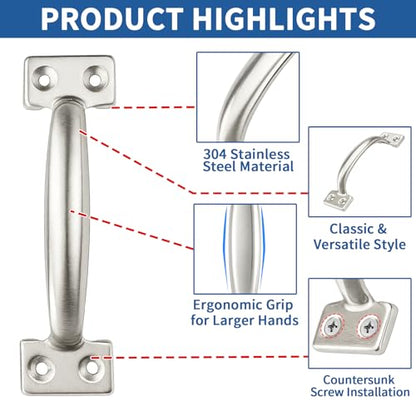 TamBee 6 Inch Gate Handle Outdoor 304 Stainless Steel Door Pull Handle Rustproof Barn Door Handles for Fences Garage Yard Kitchen Bathroom (4 Pack) - size: 4 Pack 6 Inch Stainless Steel