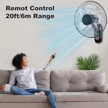 Aotop 16 inch Wall Mount Fan with Remote Control - 2 Pack, 3-Speed and 3 Modes, Timer Function, Adjustable Head, Oscillating Fan for Home and Office - Black - color: Black, size: 16 inch(2 pcs)