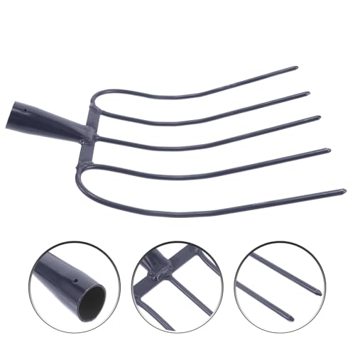 VALICLUD Heavy Duty Handheld Iron Fork for Farm Manure and Grass, 5-Tine Solid Prong Agricultural Fork for Gardening and Household Use