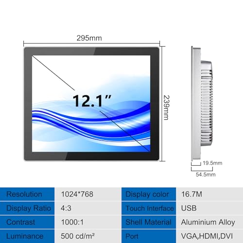 GreenTouch 12.1 Inch Front IP65 Panel Rugged Metal Case Display Touch Screen Industrial Grade Open Frame LCD Monitor - 1024 * 768 - Silver - size: 12.1 IN