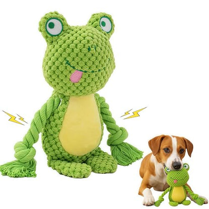 Cotton Rope Squeaky Dog Toy with Crinkle Paper – Interactive Plush Chew Toy for Small & Medium Puppies, Frog Design - color: Green