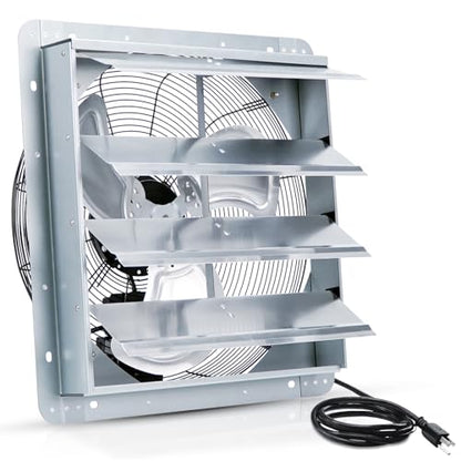 VENTISOL 18 Inch Shutter Exhaust Fan, Ven Fan with Power Cord Wall Mount, High Speed 2,500 CFM for Garages, Attic, Shops, Greenhouse - style: 18" with Power cord