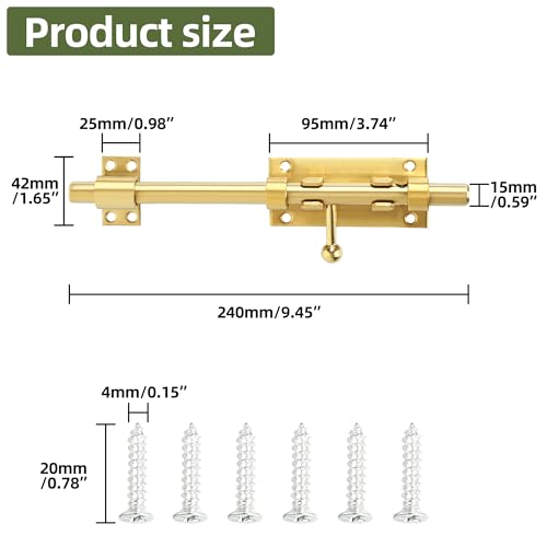 Alise Slide Lock SUS304 Stainless Steel Gate Latch, Slide Bolt Latch,Thickened Heavy Door Latch Lock,10 Inch Black Barrel Bolt Latch, Security Slide Latch Lock Gold - color: Gold, size: 10 Inch (Regular)