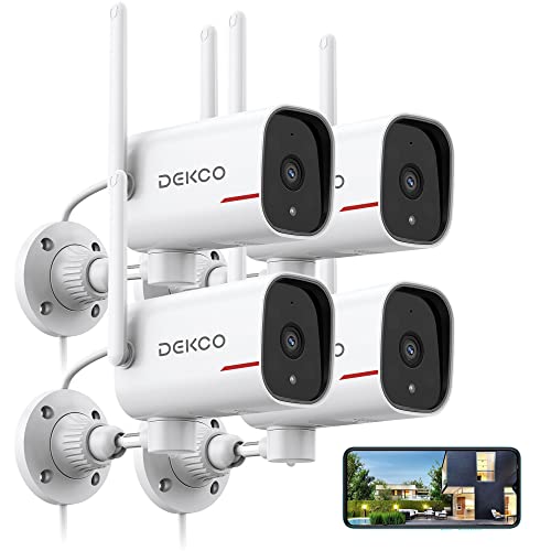 DEKCO 4 Pack Wired Home Camera Outdoor with 2K Color Night Vision, Pan Rotating 180° Security Cameras Support 24/7 Recording, 2.4GHz WiFi, AI Human Auto Tracking, Work with Alexa/Google Assistant - size: 4 pack