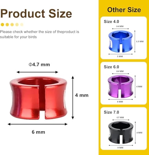 Open Bird Foot Ring, Aluminum Alloy Split Bird Leg Ring for Parrots,Hibiscus,Peonies,Pigeons (4.7mm,50pcs) - color: ID4.7, size: Open