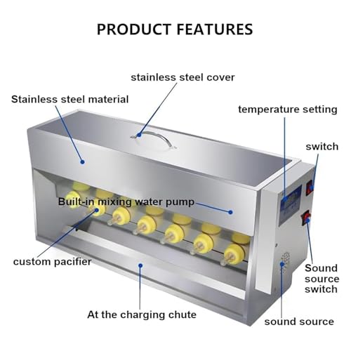 Pig Milk Feeder, Stainless Steel Piglet Lactation Feeder with Sound Source Hole, Large Capacity Milk Box, Automatic Stirring, 14 Fully Automatic Nipple Feeder for Lambs, Pig, and Small Cattle