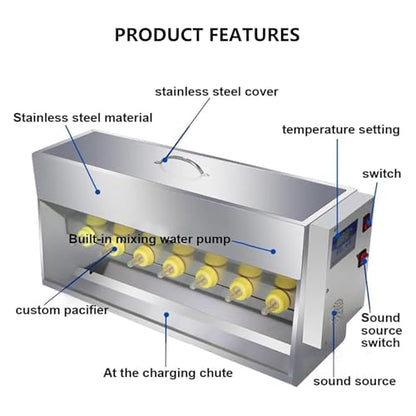 Pig Milk Feeder, Stainless Steel Piglet Lactation Feeder with Sound Source Hole, Large Capacity Milk Box, Automatic Stirring, 14 Fully Automatic Nipple Feeder for Lambs, Pig, and Small Cattle