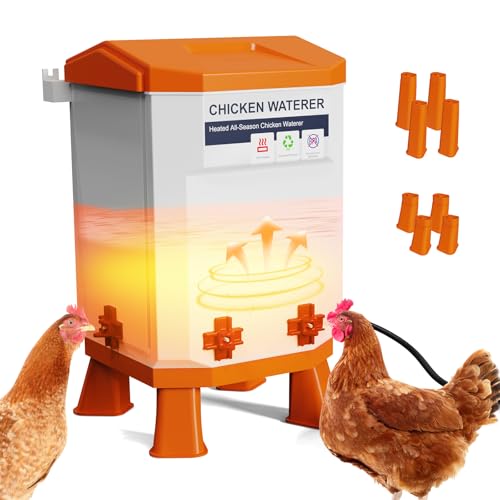 Heated Chicken Waterer, Thermostatically Controlled Poultry Water Heater for Winter, 4 Horizontal Nipples and 8 Support Legs, Anti-Freezing Watering System for Coop Accessories (Orange, 3.2Gallon) - color: Orange, size: 3.2Gallon