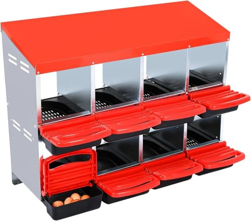 Chicken Nesting Boxes, Red 8-Hole Chicken Nest, with Removable Tray, Easy to Clean, Suitable for Hens, Outdoor Chicken Coop, Farm Yard - color: Red, size: 8 holes