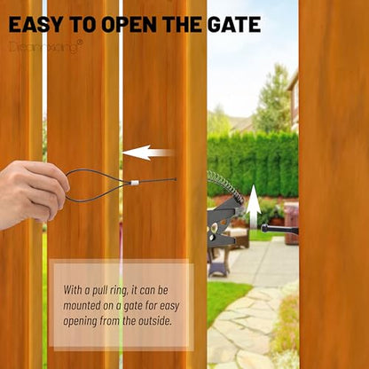 Self Locking Gate Latches with Spring Cable Pull, Post Mount Automatic Gravity Lever Gate Fence Door Lock for Wooden Fence/Vinyl Door/Aluminum Gate, 1 Pack