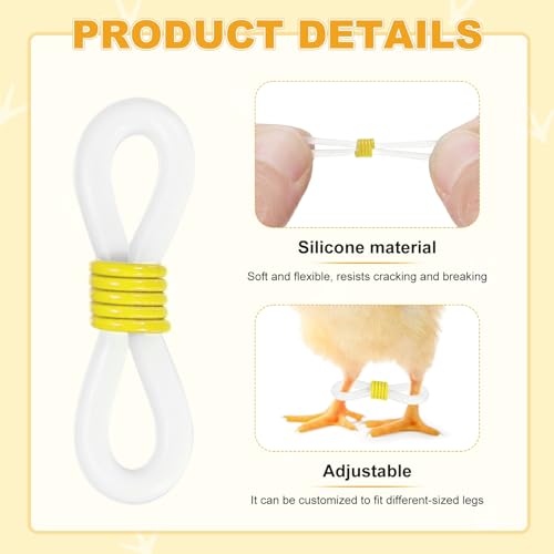 M METERXITY 50-Pack Adjustable Chick Leg Bands, 0.79" x 0.2" Silicone Chicken Leg Brace for Chicks/Ducks/Birds [Yellow] Poultry Leg Bands - color: Yellow